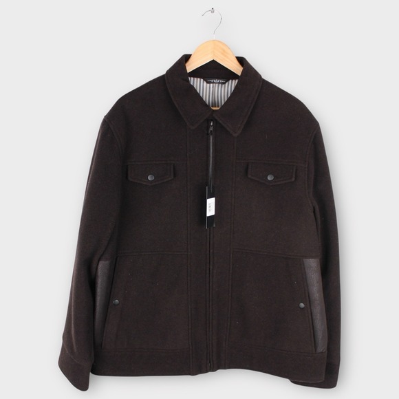 ENZO West End Wool Jacket Men's XL Dark Brown Italian Made Zip Front Coat NWT